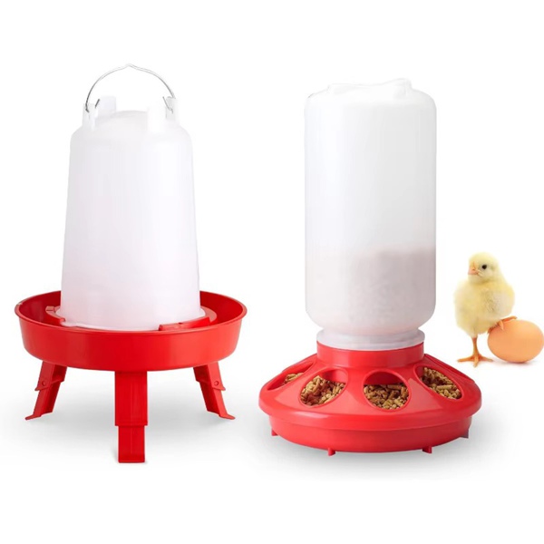 Chick Feeder Waterer Red White Tripod